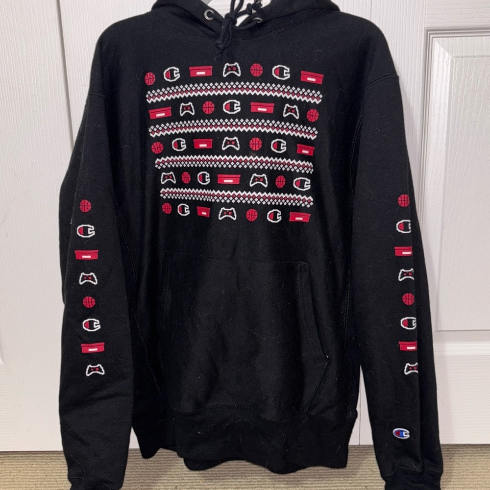 Champion Reverse Weave Hoodie Holiday Nintendo Black Pullover Men's M
